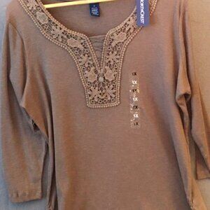 NWT North Crest ribbed t-shirt with lace detail - brown - 1XL